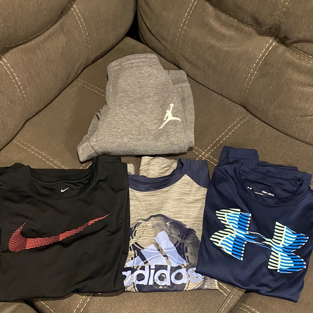 Bundle Nike, Under Armour, Adidas Kids long-Sleeve Active Tees and joggers